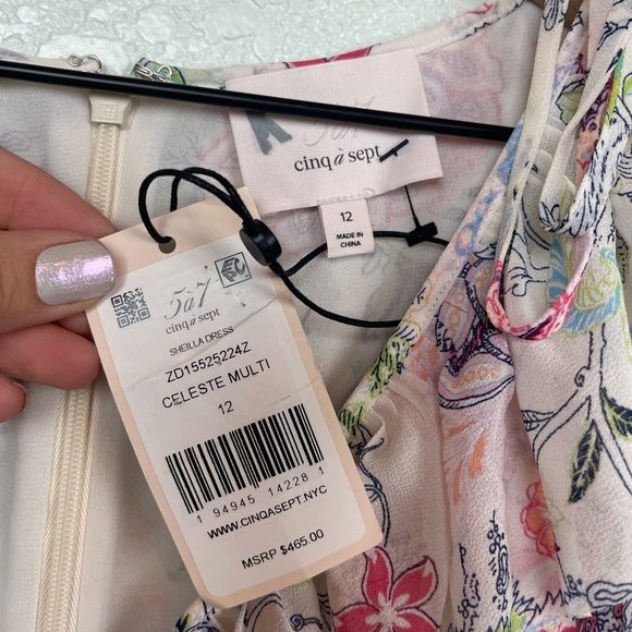 cinq a‎ sept Sheilla floral midi dress shirt sleeves ruffles summer NWT - Picture 5 of 6